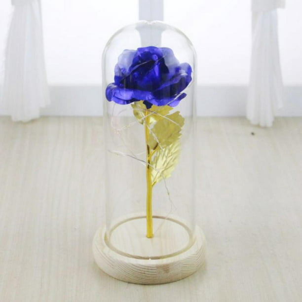 24K Gold Plated Flower Dipped Rose in glass dome Romantic Love Gift for mom girl